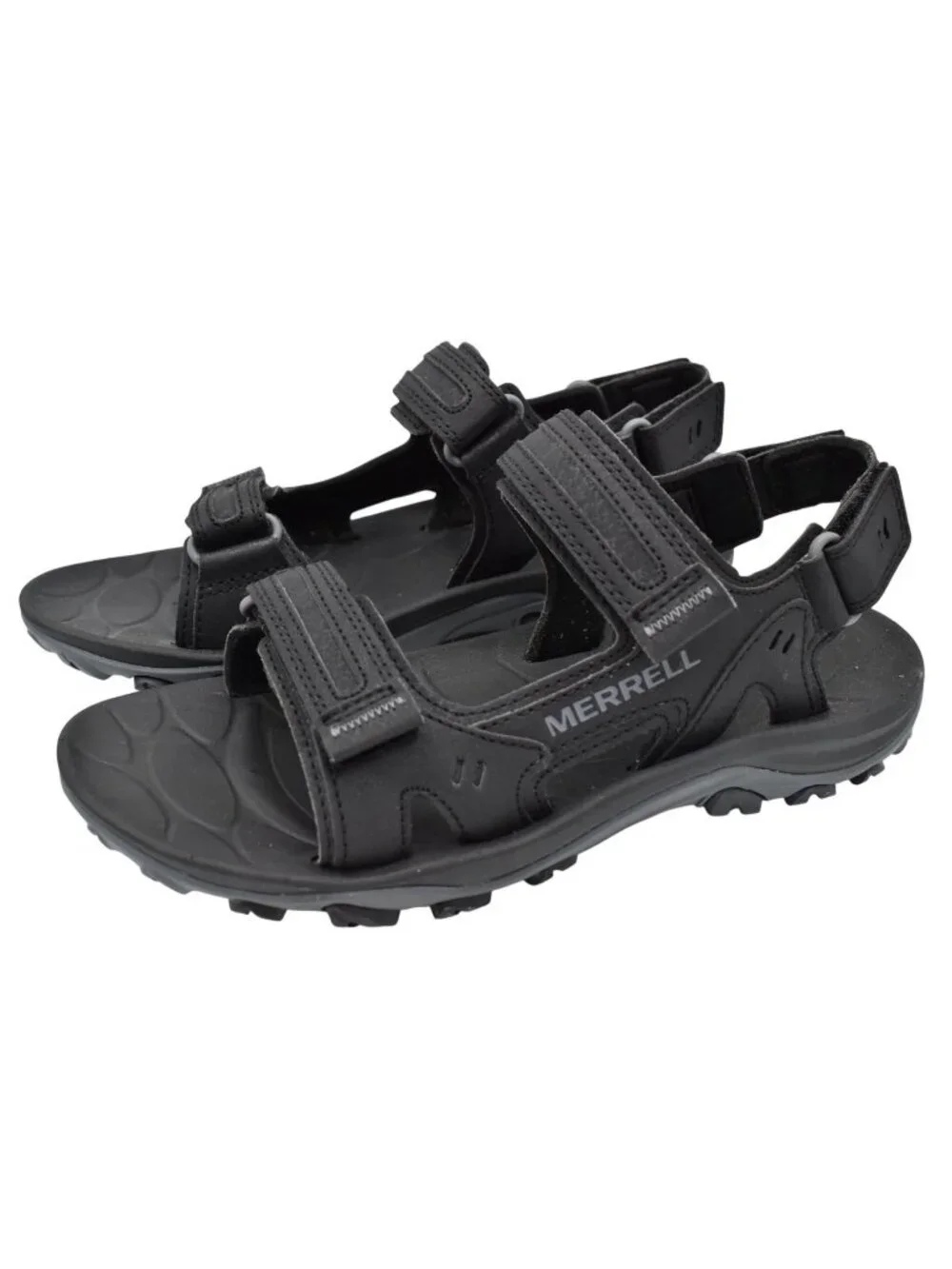 Merrell Men 10 Huntington Sport Convertible Black Leather Open Toe Sandals Shoes